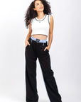 Pantalon Ancho Negro con Detalle de Rayas