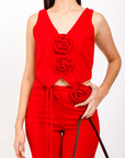 Conjunto de Pantalon y Top Rojo Flor de Rosa