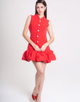 Vestido Rojo Corto con Botones