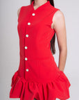 Vestido Rojo Corto con Botones